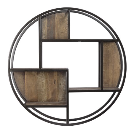 SIXTINE Round Brown Wall Shelf 80x80cm - 3 Levels 3 Niches Mahogany Wood