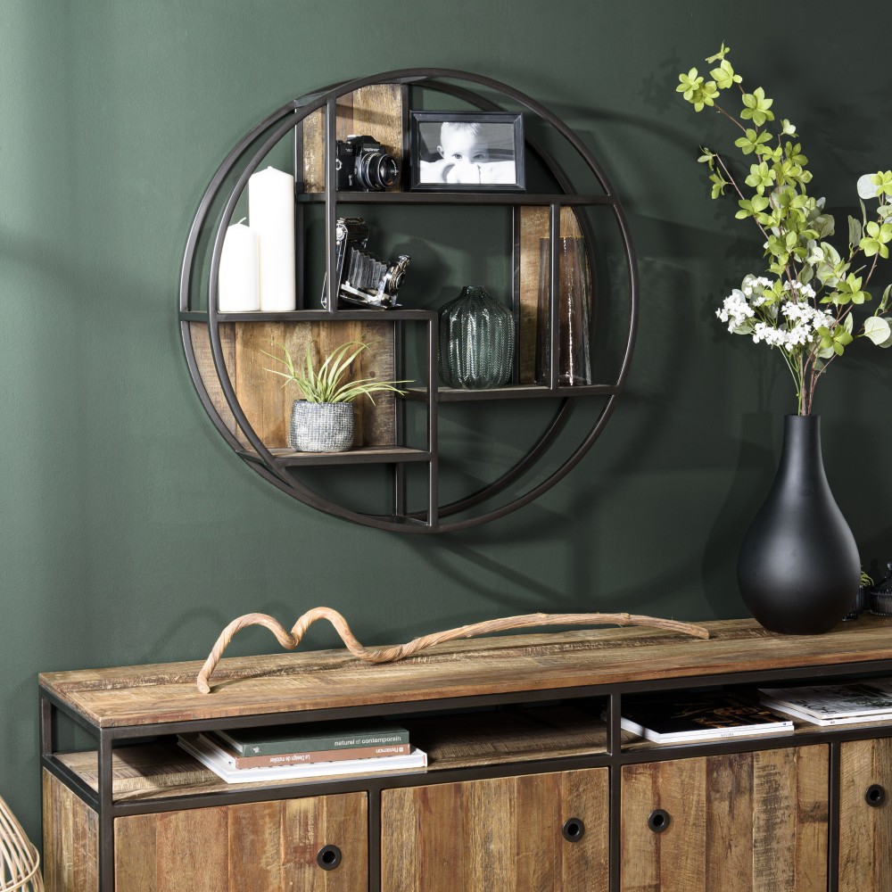 Étagère murale ronde SIXTINE 80x80cm bois Mahogany