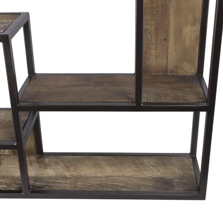 SIXTINE Square Brown Wall Shelf 80x80cm - Mahogany Wood Black Metal
