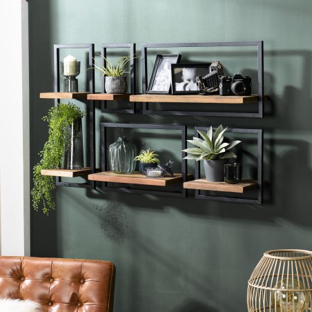 SIXTINE Wall Shelf 'S' - Recycled Teak Shelf with Metal Frame