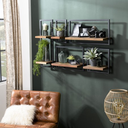 SIXTINE Wall Shelf 'S' - Recycled Teak Shelf with Metal Frame