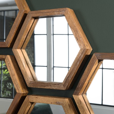 SIXTINE 'S' Brown Hexagonal Teak Mirror