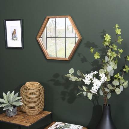 SIXTINE 'L' Brown Mirror with Hexagonal Recycled Teak Frame