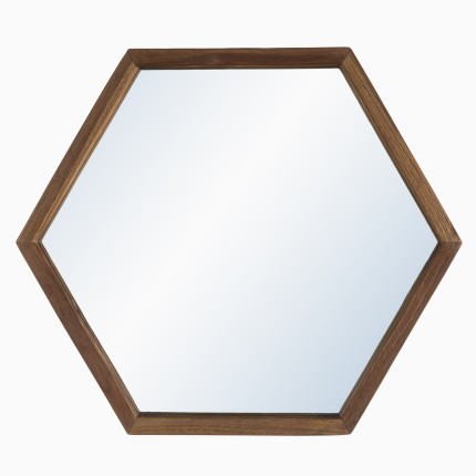 SIXTINE 'L' Brown Mirror with Hexagonal Recycled Teak Frame