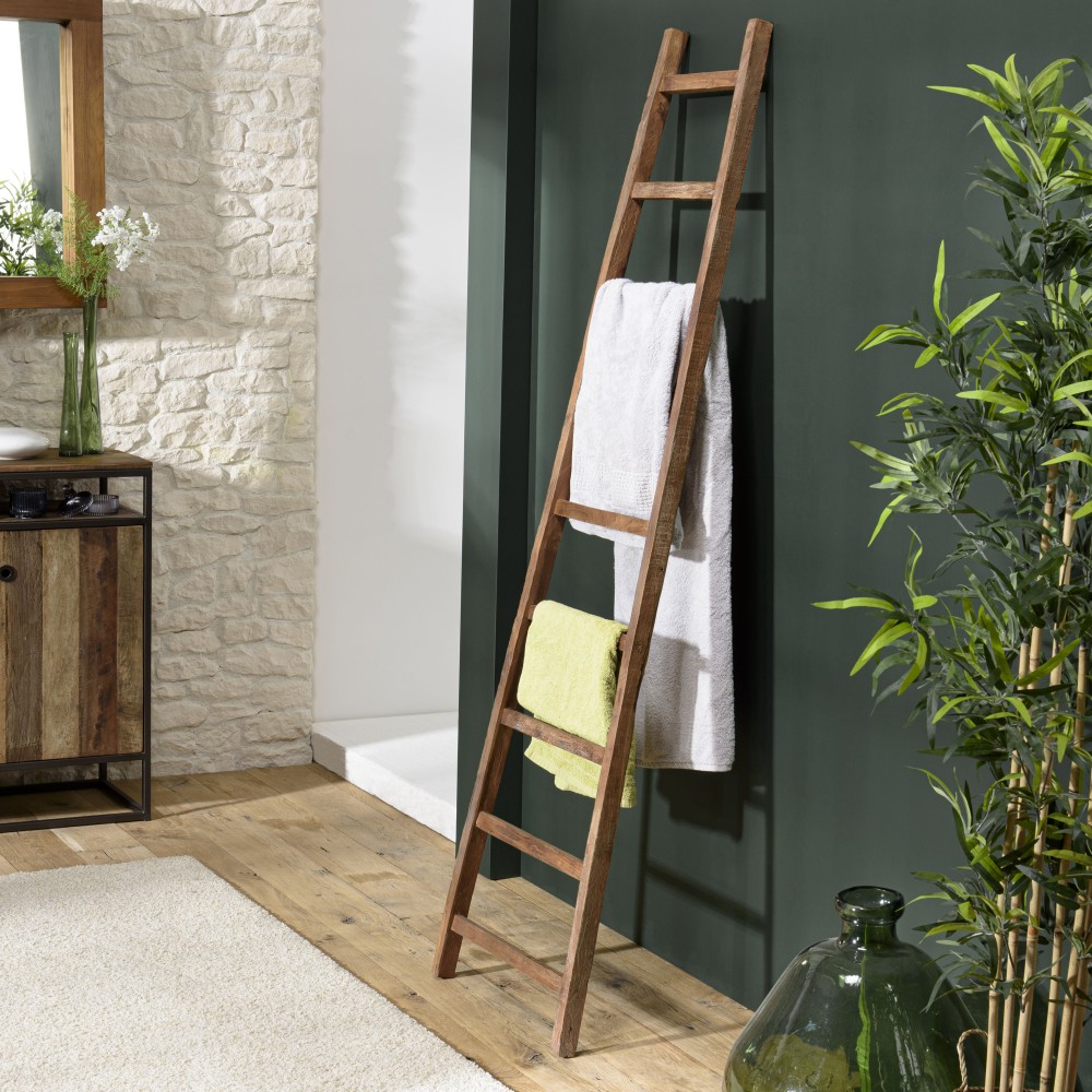 SIXTINE - High Brown Teak Wood Towel Rack