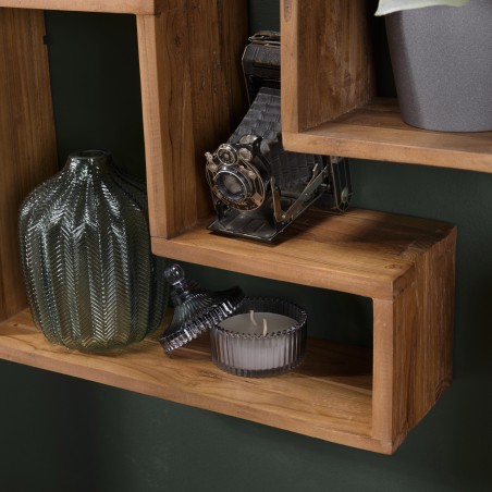 SIXTINE Brown L-shaped Wall Shelf - Recycled Teak Wood - Trendy Decor