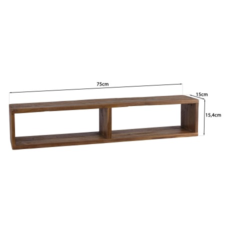 SIXTINE Brown Rectangular Wall Shelf - 2 Niches, Recycled Teak Wood