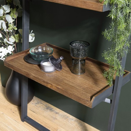 SIXTINE Wall Shelf Brown Teak 4 Levels Recycled Metal Structure