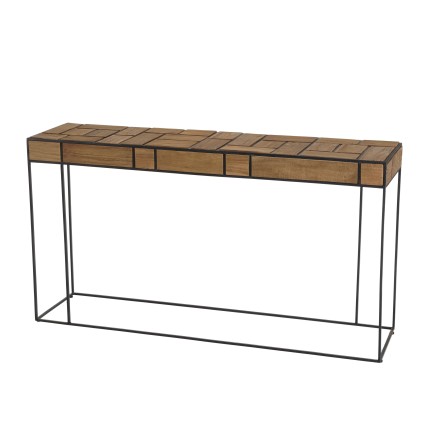 SIXTINE Rectangular Teak Console - Light Teak Wood, Black Metal
