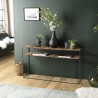 SIXTINE Rectangular Console Table with 2 Light Teak Trays and Black Metal