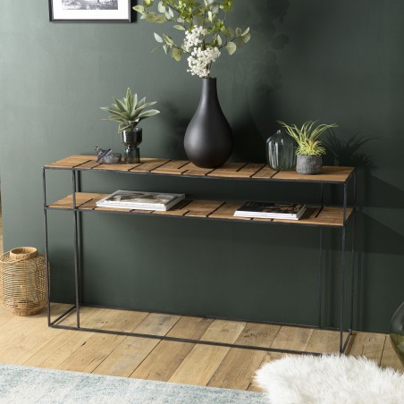 Console SIXTINE teck clair métal noir