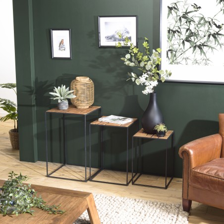 Set de 3 tables d'appoint gigogne en bois teck recyclé