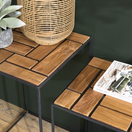 Set de 3 tables d'appoint gigogne en bois teck recyclé