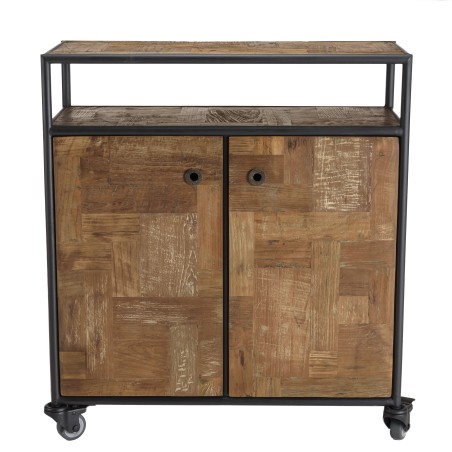 SIXTINE Brown Sideboard on Castors - Recycled Teak and Black Metal