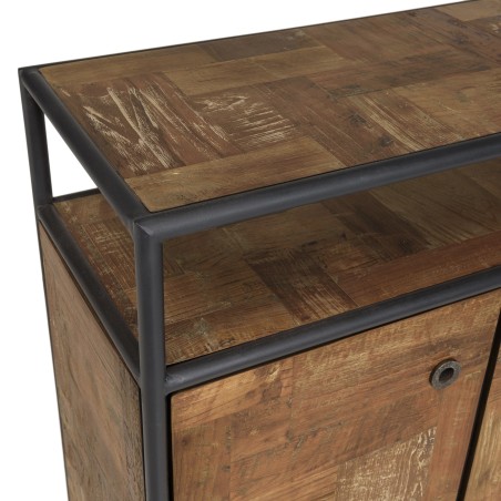 SIXTINE Brown Sideboard on Castors - Recycled Teak and Black Metal