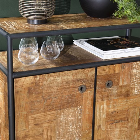 SIXTINE Brown Sideboard on Castors - Recycled Teak and Black Metal