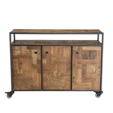 SIXTINE Brown Sideboard on Castors - Recycled Teak & Black Metal