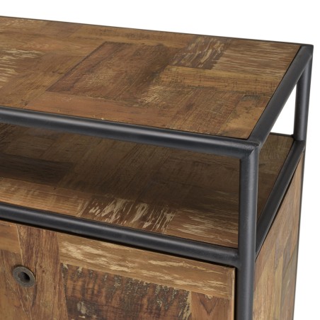SIXTINE Brown Sideboard on Castors - Recycled Teak & Black Metal