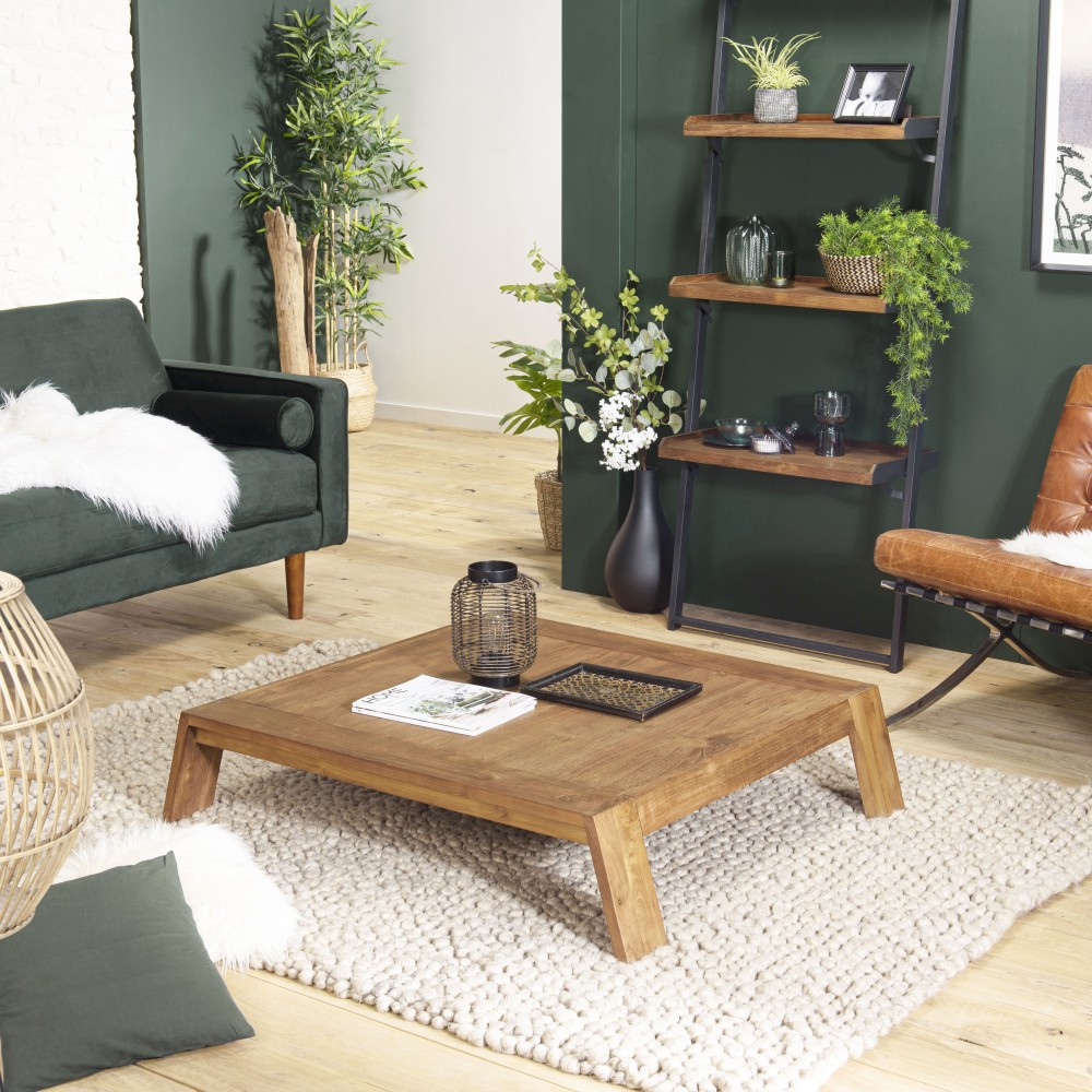 SIXTINE - Square Brown Coffee Table 115x100cm Teak Recycled Wood Legs SIXTINE - Square Brown Coffee Table 115x100cm Teak Recycled Wood Legs