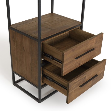 SIXTINE High Brown Bookcase 2 Drawers 4 Shelves Recycled Teak Wood