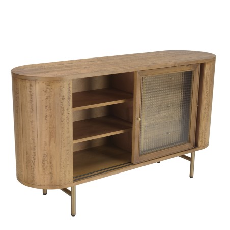 YSEULT Natural Wood Buffet with Glass Sliding Doors and 3 Drawers