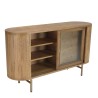 YSEULT Natural Wood Buffet with Glass Sliding Doors and 3 Drawers