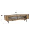 YSEULT Rounded Natural Wood TV Stand - 2 Sliding Glass Doors