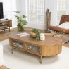 YSEULT - Oval Natural Wood Coffee Table with 4 Glass Drawers