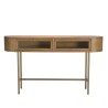 YSEULT - Natural Wood Rounded Console with 2 Glass Drawers