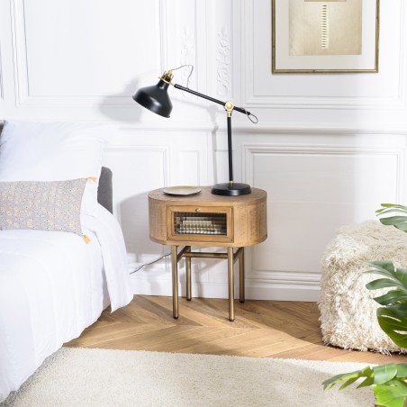 YSEULT Natural Wood Bedside Table - Retro Rounded Nightstand
