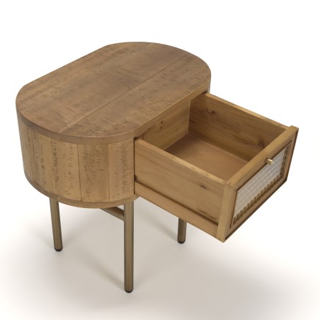 YSEULT Natural Wood Bedside Table - Retro Rounded Nightstand