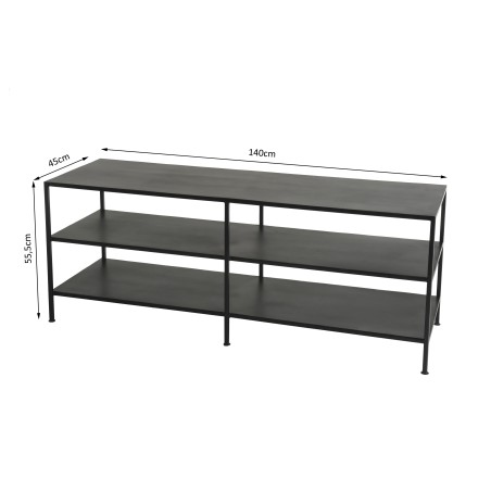 ROMAIN Black TV Stand with 2 Industrial Metal Shelves