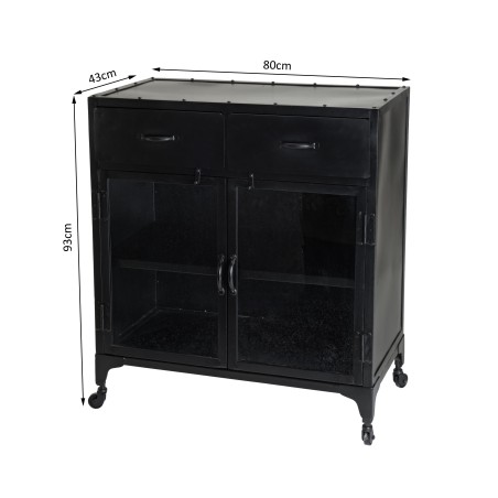 ROMAIN Industrial Black Metal Sideboard - 2 Doors, 2 Drawers
