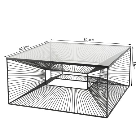 TOD - Square Coffee Table 80.5x80.5cm Black Metal Glass Top