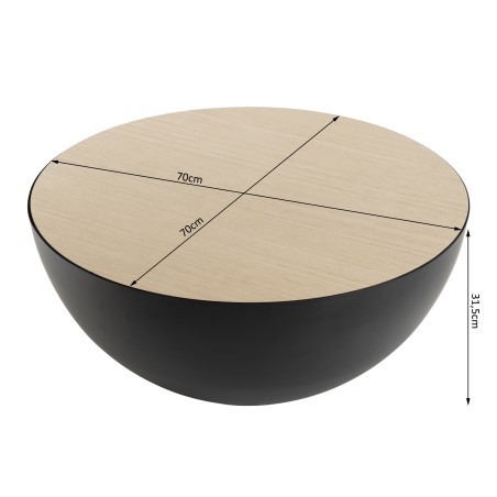 Table basse coque TOD 70x70cm métal bois clair