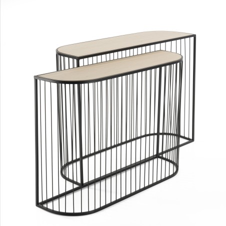 TOD - Set of 2 Consoles Black Metal Light Wood