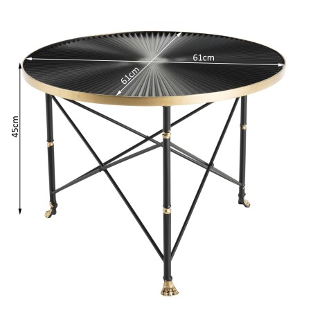 TOD - Round Side Table 61x61cm Black Metal with Gold Trim