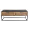 DORIA Rectangular Black Metal Coffee Table with 2 Natural Cane Drawers