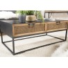 DORIA Rectangular Black Metal Coffee Table with 2 Natural Cane Drawers