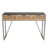 DORIA Black Metal Console Table with 3 Drawers and Natural Cane Finish