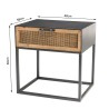 DORIA - Black Metal Bedside Table with Natural Cane Drawer