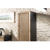 DORIA - Black Metal Wardrobe 1 Door 2 Shelves Natural Cane