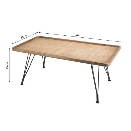 DORIA - Rectangular Coffee Table Natural Cane Top Black Metal Legs