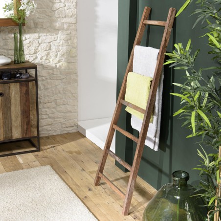 SIXTINE - Brown Teak Wood Recycled Towel Rack