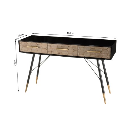 DORRIE Black Console Table with 3 Drawers - Scandi Style