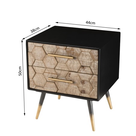 DORRIE - Black Bedside Table with 2 Drawers, Scandi-Style