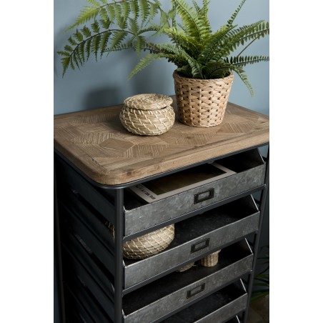 Chiffonnier HELENA - Meuble 7 tiroirs Zinc et Sapin