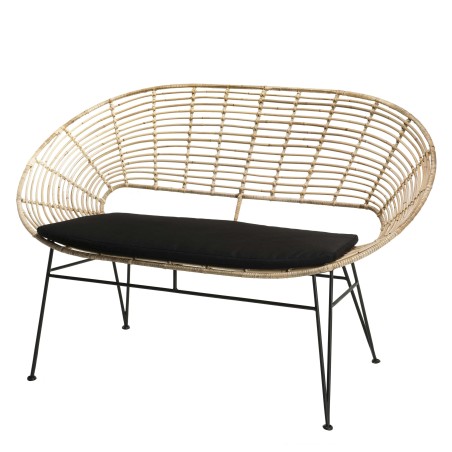 CAMILLE - NEWPORT Natural Rattan 2-Seater Sofa with Black Cushion