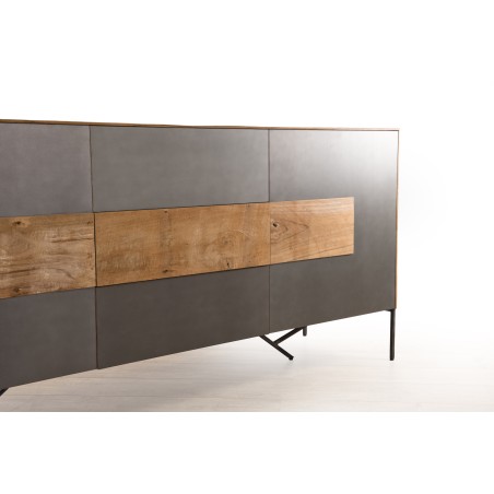 Buffet MAXENCE - Bois Teck Recyclé et Métal Gris Anthracite