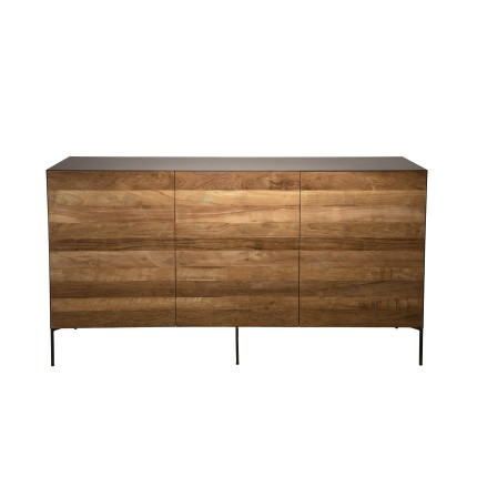 MAXENCE - Natural and Black Sideboard with 3 Doors | Recycled Teak Wood